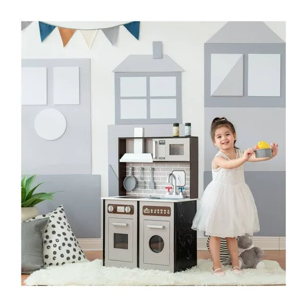 Teamson Kids - Little Chef Burgundy Classic Play Kitchen - Expresso - Black