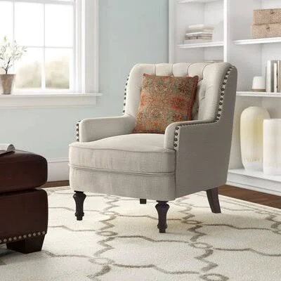 Jayde 30x22 Wide Tufted Linen Armchair Three Posts Fabric: Cream