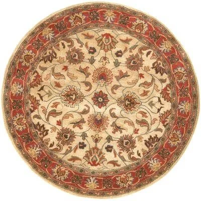 Anndale Floral Handmade Tufted Wool Red Area Rug Andover Mills Rug Size: Round 6&