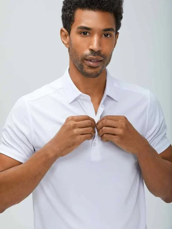 Ministry of Supply White M&s Apollo Performance Short Sleeve Polo - US Medium