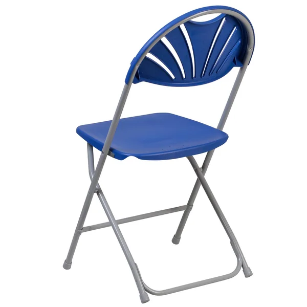 Emma and Oliver 2 Pack 650 lb. Capacity Blue Plastic Fan Back Folding Chair