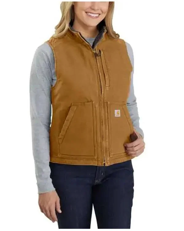 Carhartt Women's Brown Washed Duck Sherpa Lined Vest - Plus