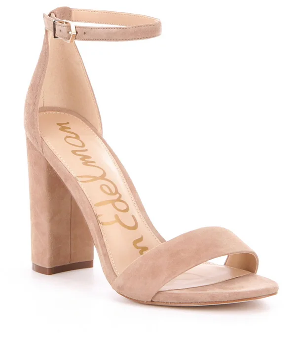 Sam Edelman Yaro Ankle Strap Block Heel Sandals - Oatmeal Suede
