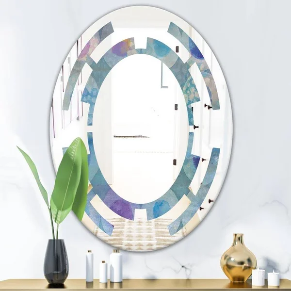 Designart 24-in L x 24-in W Round Blue Polished Wall Mirror, MIR30226-C1-C24