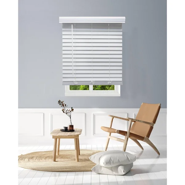 Linen Avenue Custom Cordless Faux Wood Blind White, 60 W x 60 H Outside Mount