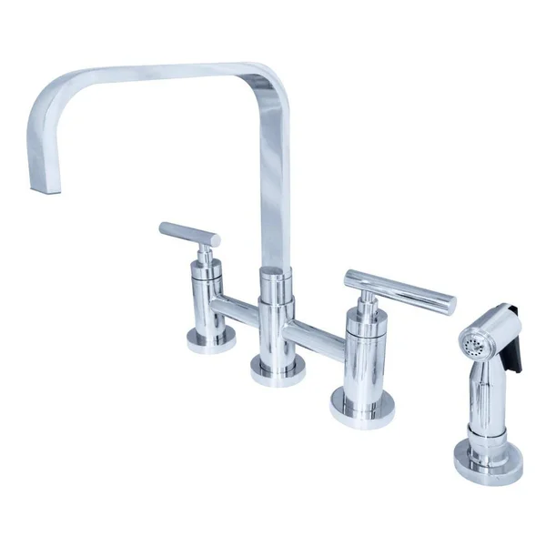Kingston Brass Manhattan 2-Handle Bridge Kitchen Faucet with Side Sprayer in Polished Chrome