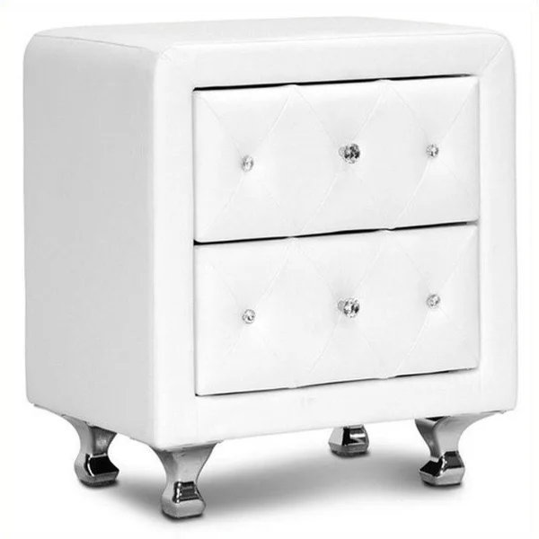 Bowery Hill Tufted Nightstand in White