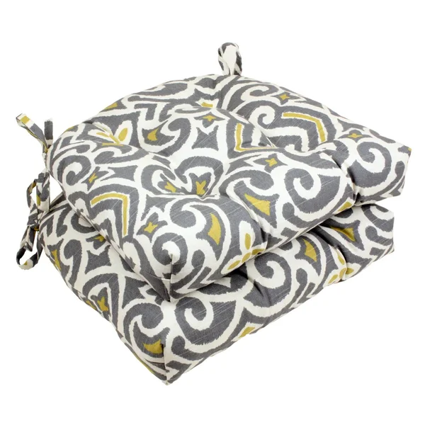 Pillow Perfect Damask Reversible Chair Pad - Set of 2 - Gray