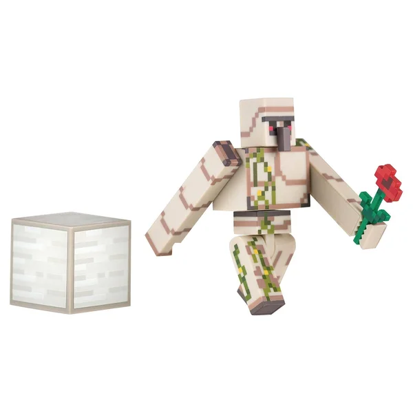 Jazwares Minecraft - Iron Golem Figure with Block of Iron & Poppy - 3 in