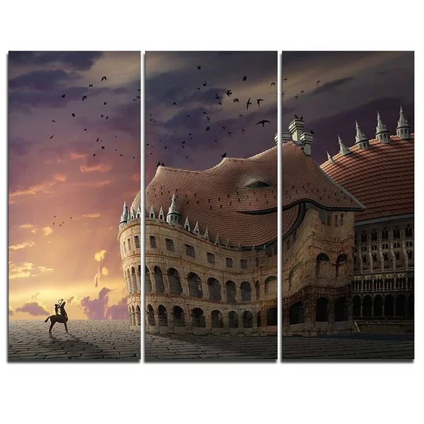 Design Art Wake Up Dragon Collage - 3 Piece Graphic Art on Wrapped Canvas Set - Blue