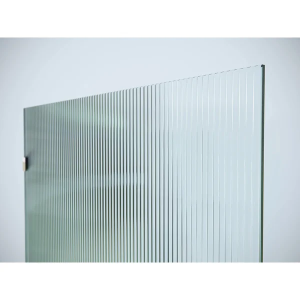 Glass Warehouse 34x22 x 78x22 Frameless Shower Door - Single Fixed Panel Fluted Frosted - Satin Brass