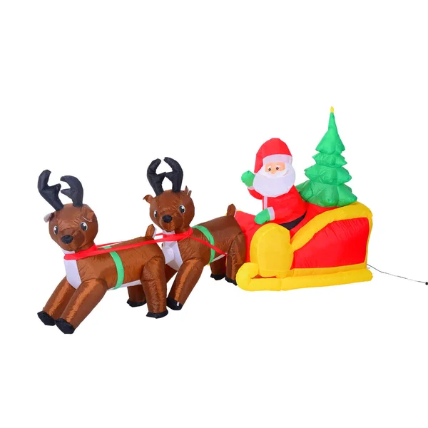 Homcom Inflatable LED Lit Christmas Santa and Reindeer Lawn Yard Decoration