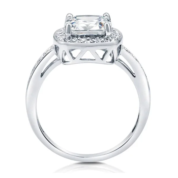 Berricle Sterling Silver Cushion Cut Cubic Zirconia CZ Halo Wedding Engagement Ring 3.4 CTW Size 7.5