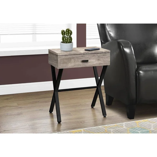 Monarch Specialties Taupe Accent Table with Black Metal, Brown