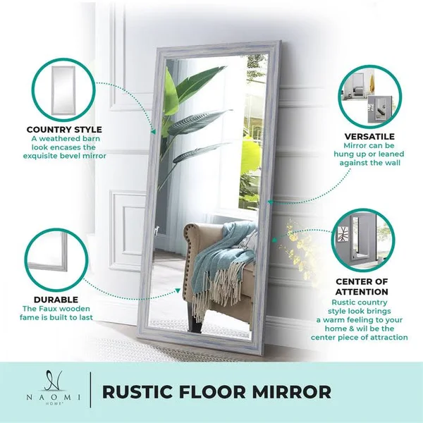Naomi Home Rustic Floor Mirror Green Gray/66x22 x 32x22