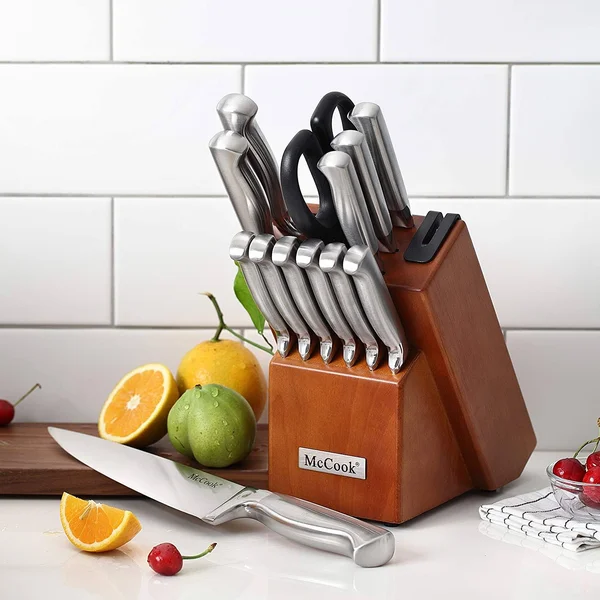 McCook MC29 Knife Sets, 15 Pieces German Stainless Steel Kitchen Knife Block Sets
