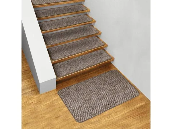 House - Home and More Set of 15 Skid-Resistant Carpet Stair Treads 8 in. x 30 in. and Matching Landing Rug 2 ft. x 3 ft - Praline
