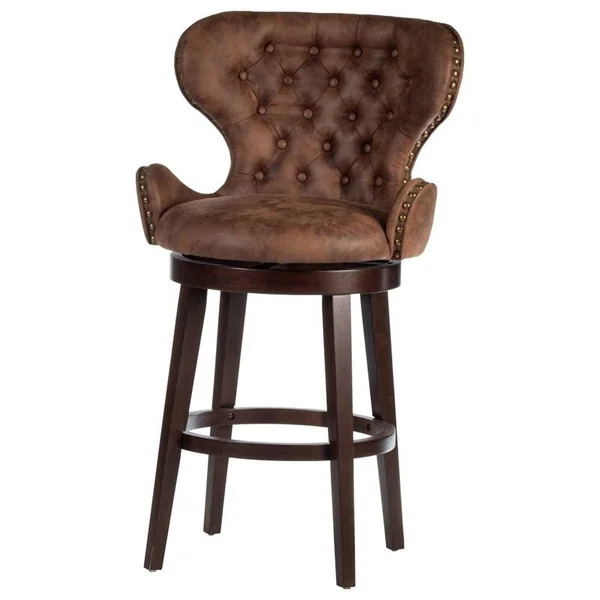 Bowery Hill 26x22 Faux Leather Tufted Swivel Counter Stool in Chestnut
