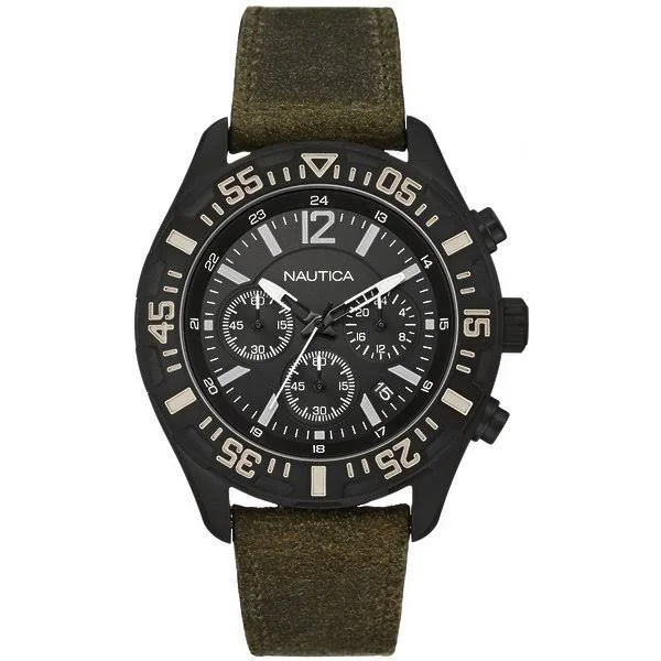 Nautica Men's NST 402 N18719G Green Leather Quartz Watch