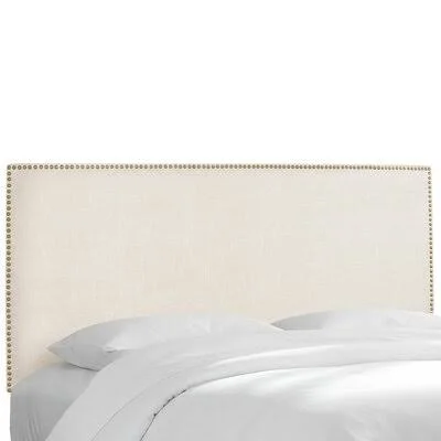Nail Button Border Upholstered Panel Headboard Wayfair Custom Upholstery Size: King, Upholstery: Linen Talc, Nailhead Finish: Pe