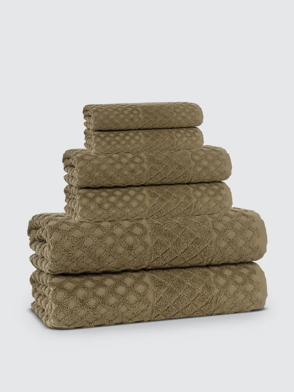Enchante Home Glossy Turkish Cotton Towel Set of 6 - Olive (Green)
