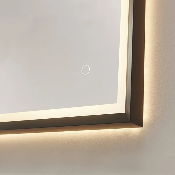 Vinnova Como Rectangle LED Lighted Accent Bathroom/Vanity Wall Mirror, 24x22, Matte Black