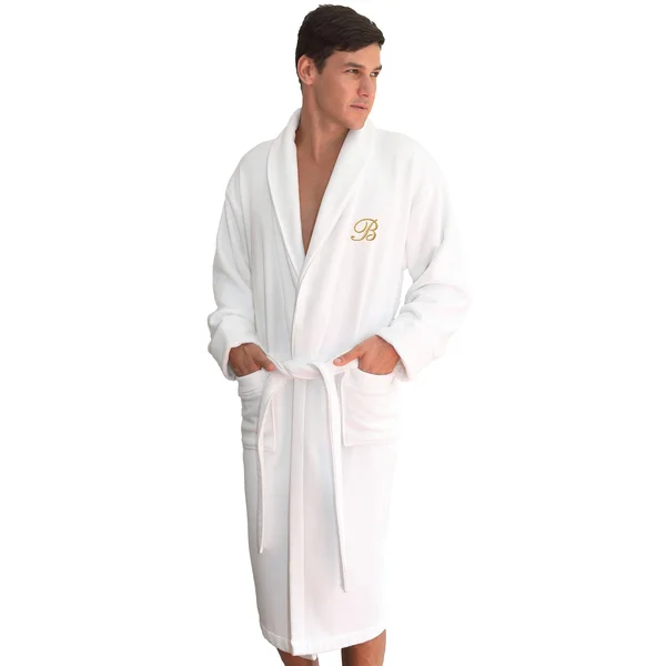 Authentic Hotel and Spa Unisex Gold Monogrammed Turkish Cotton Waffle Weave Terry Bath Robe - Small/Medium -N
