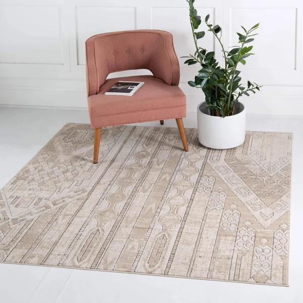 Southwestern Grand Canyon Aztec Area Rug 5 ft Round - Tan