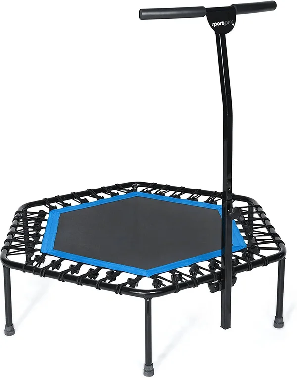 Sportplus Quiet Mini Indoor Rebounder Fitness Trampoline w/ Adjustable Bar - Blue