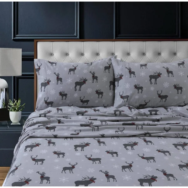 Checkered Buck Heavyweight 200-gsm Cotton Flannel Printed Extra Deep Pocket Sheet Set, Size: Full