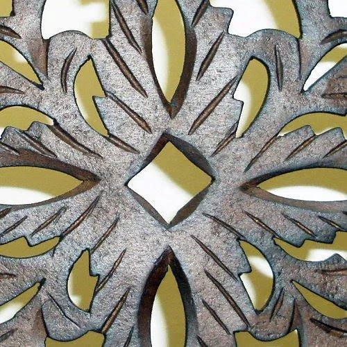 Cotton Craft Rajasthan- Antique Brown 4 Panel Handcrafted Wood Room Divider Screen 72X80 Intricately Carved on Both Sides - Reve
