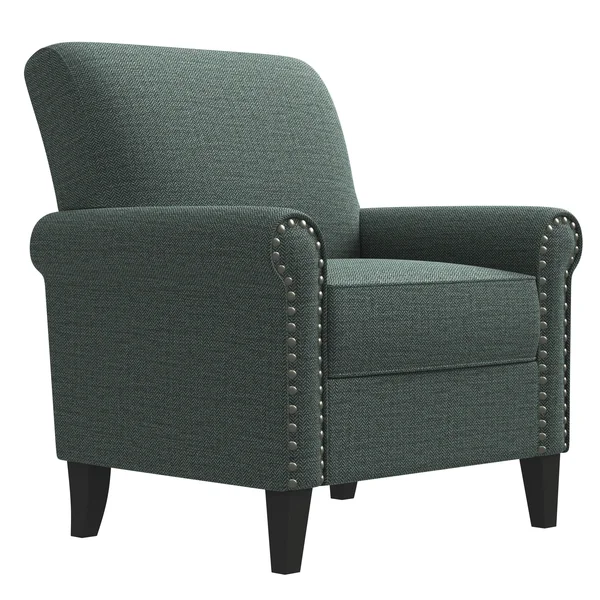 Domesis Mosher Traditional Rolled Armchair Medium Blue Herringbone