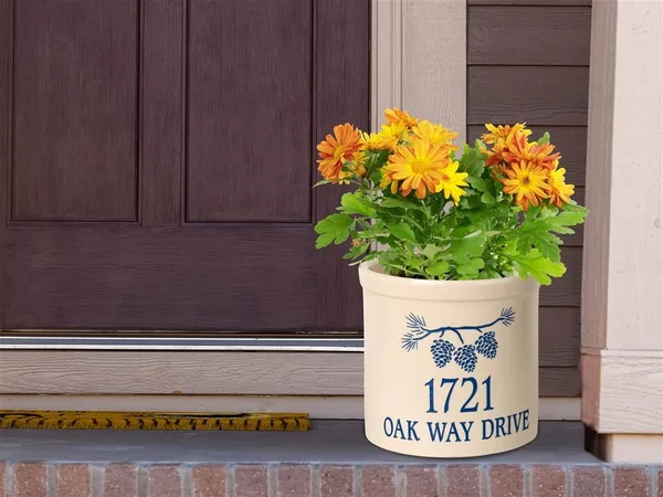 Personalized Pine Bough 2 Gallon Stoneware Crock - Blue, 9.75" x 9.75" x 9"