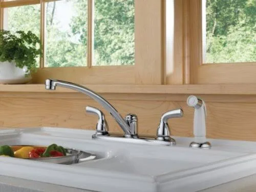 Delta Foundations B2410LF Two Handle Kitchen Faucet with Spray - Chrome