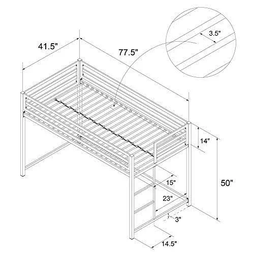 DHP Miles Metal Junior Twin Loft Bed, Blue