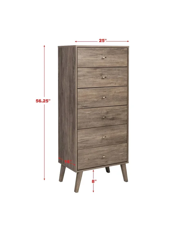 Prepac Milo Mid Century 6-Drawer White Modern Tall Chest