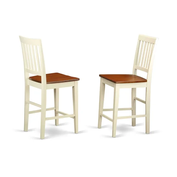 East West Furniture Vernon Counter Height Stools with Wood Seat - Buttermilk & Cherry Finish. - Set of 2
