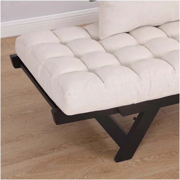 HomCom Black - Cream White Single Person 3-Position Convertible Couch Chaise Lounger Sofa Bed