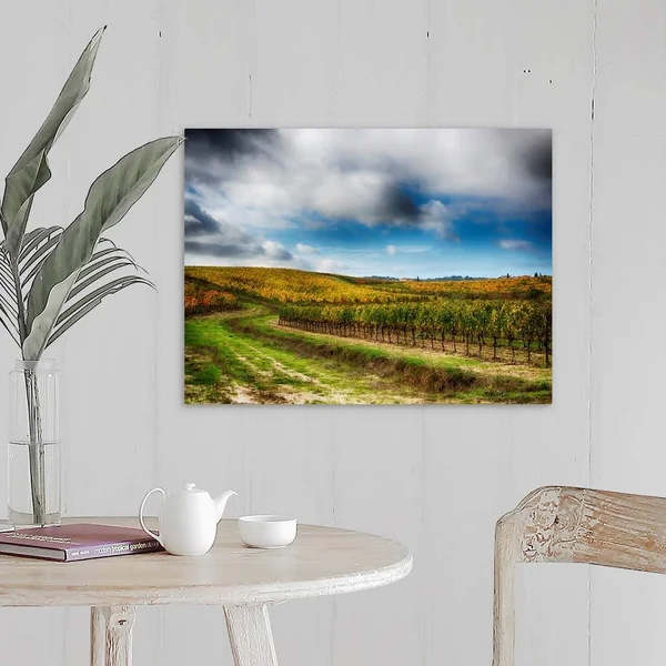Europe, Italy' Montepulciano, Autumn Vinyards in Full Color Near Montepulciano, Canvas Wall Art, 24x18, Great Big Canvas