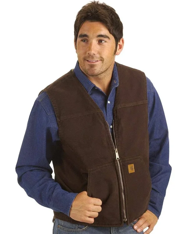 Carhartt Men's Sandstone Sherpa Lined Rugged Vest Dark Brown
