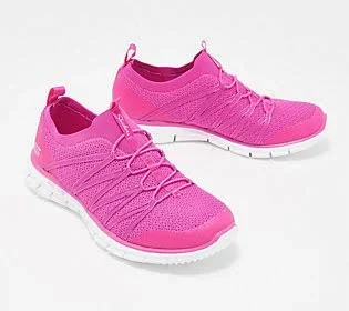 Skechers Stretch-knit Bungee Slip-On Sneakers - Glider Tuneful, Size 5-1/2 Medium, Fuchsia