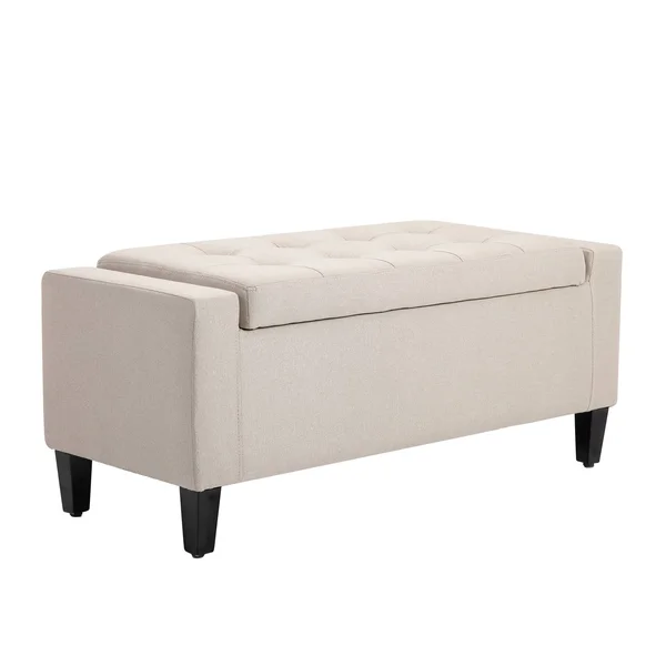 HOMCOM Linen Storage Ottoman Bench Storage Chest Tufted Ottoman Cube with Flipping Top - Beige