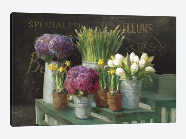 Danhui Nai Canvas Wall Decor Prints - Les Fleurs Printemps on Black ( Floral & Botanical > Flowers > Bouquets art)