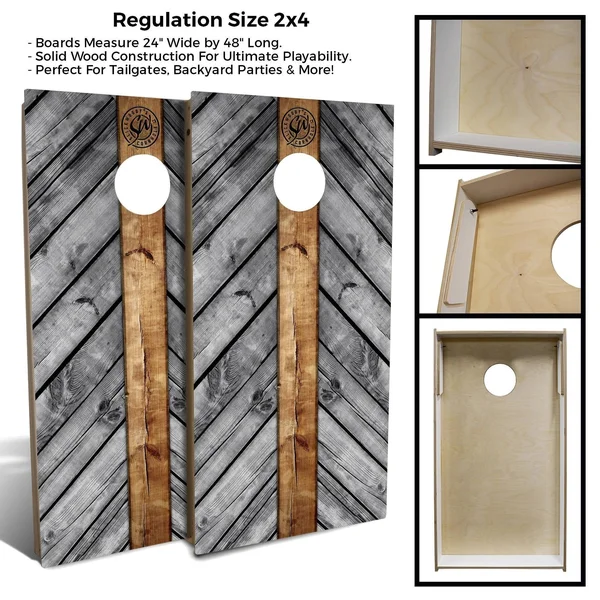 Skip&s Garage Grey Wood Lines Solid Wood Cornhole Board Set, Size: Premium 2x4 (24 x 48), Multicolor