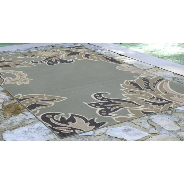 Liora Manne Riviera Ornamental Leaf Outdoor Rug (7&10x22 x 9&10x22 - Red)