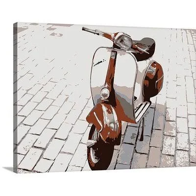 &Vespa Scooter& by Francy Graphic Art Print Ebern Designs Size: 18x22 H x 24x22 W x 1.5x22 D - Format: Canvas