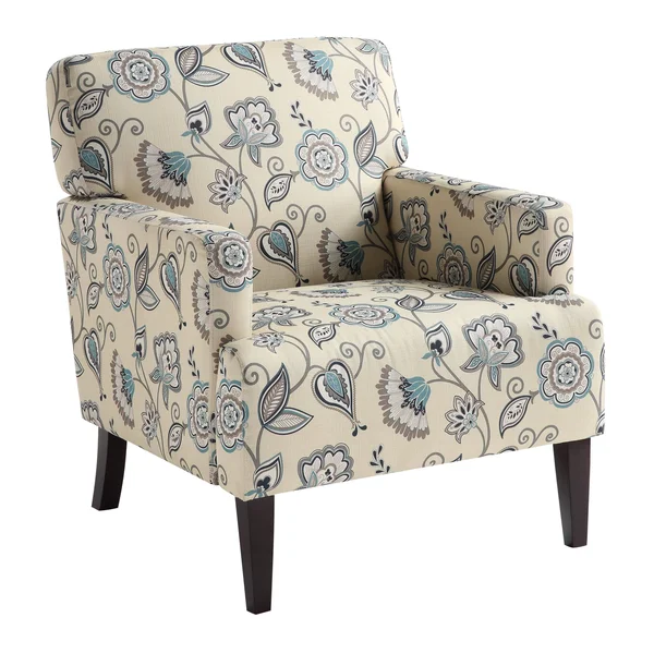 Osp Home Furnishings Carrington Armchair Avignon Sky Multi-Color Fabric and Solid Wood Espresso Legs