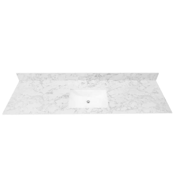 THINSCAPE 73 in. W x 22 in. Vanity Top in Volakas Marble with Single White Sink and 4 in. Faucet Spread