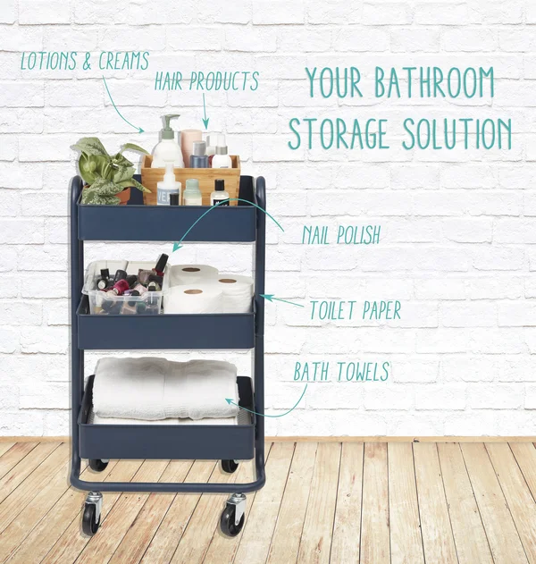 Ecr4kids 3-Tier Utility Rolling Cart - Navy