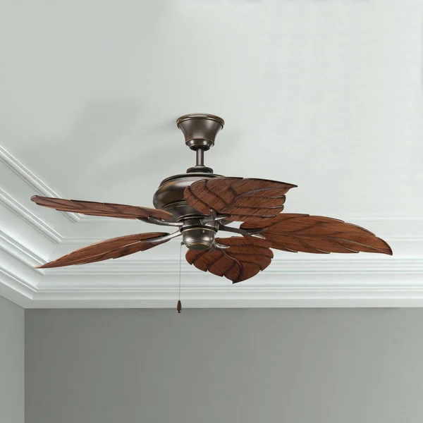 Progress Lighting AirPro Signature 52x22 Ceiling Fan - Antique Bronze - Palm Leaf Style Cherry/Walnut Blades